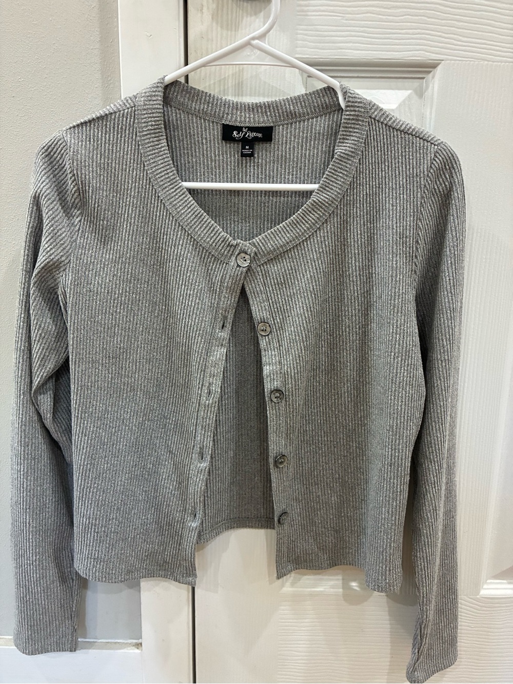 Self Esteem Gray Ribbed Button Front Cardigan Top Size Medium